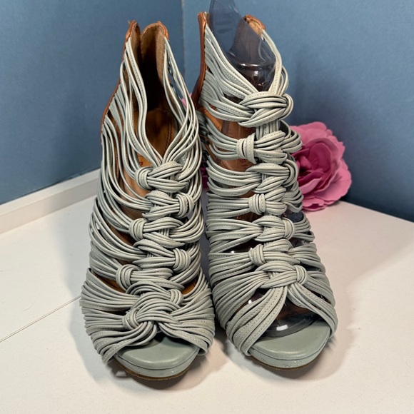 Gianni Bini Women's Strappy Heels Muted Teal and Brown - Picture 9 of 12